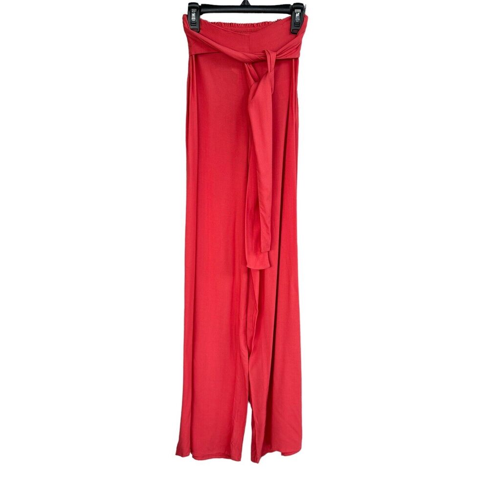 Bar III XX-Small Pants Wide Leg Mid-Rise Pull-On Smocked Belt Lightweight Coral